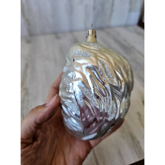 Czech Republic Lion silver glitter ornament glass head bust tree - Picture 3 of 10